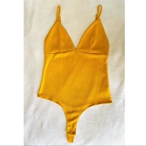 Yellow Ribbed Tank Top Bodysuit